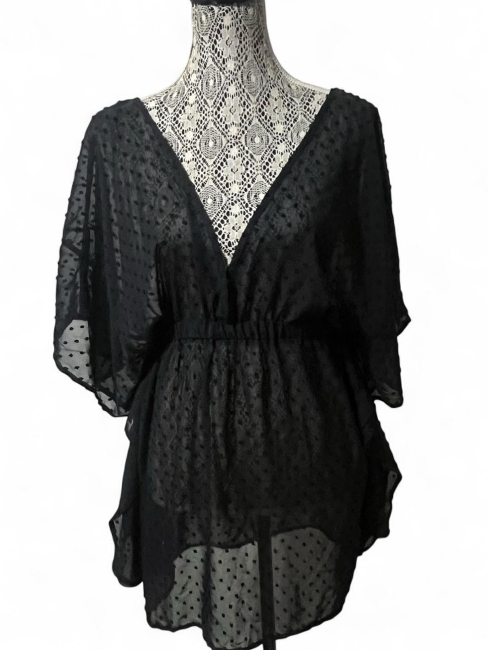 Time and Tru Black V-Neck Sheer Tunic